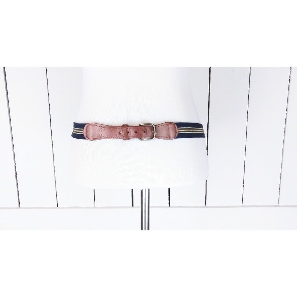 Blue and yellow striped elastic stretch canvas leather belt